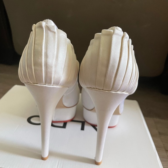 Satin Wedding Platform Heels in White - Picture 3 of 6